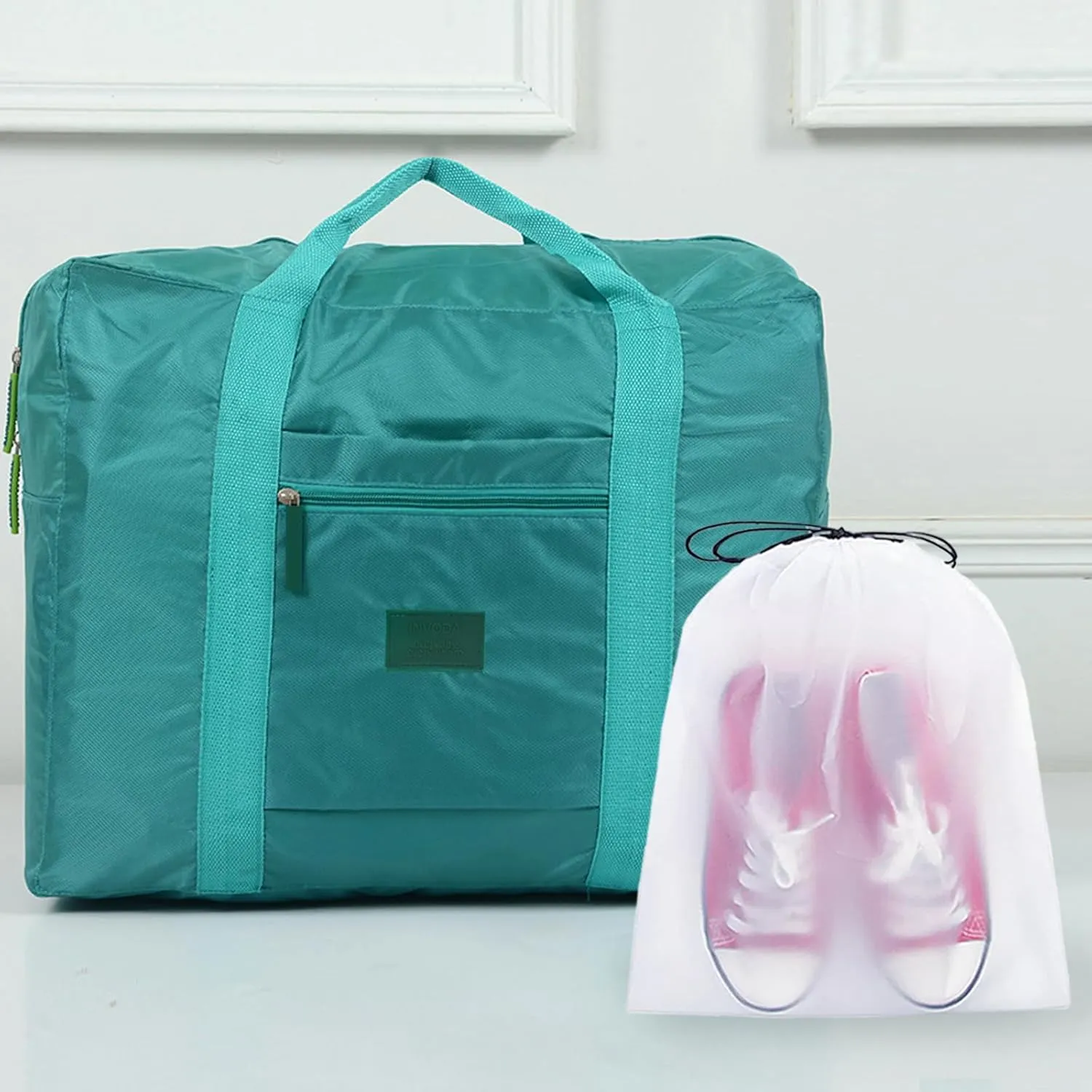 Travel Bag Foldable Luggage Bag for Spirit Airlines Tote Carry on Duffle Bag Sports Gym Water Resistant Personal Item Bag Weekender Overnight Bag (Green)