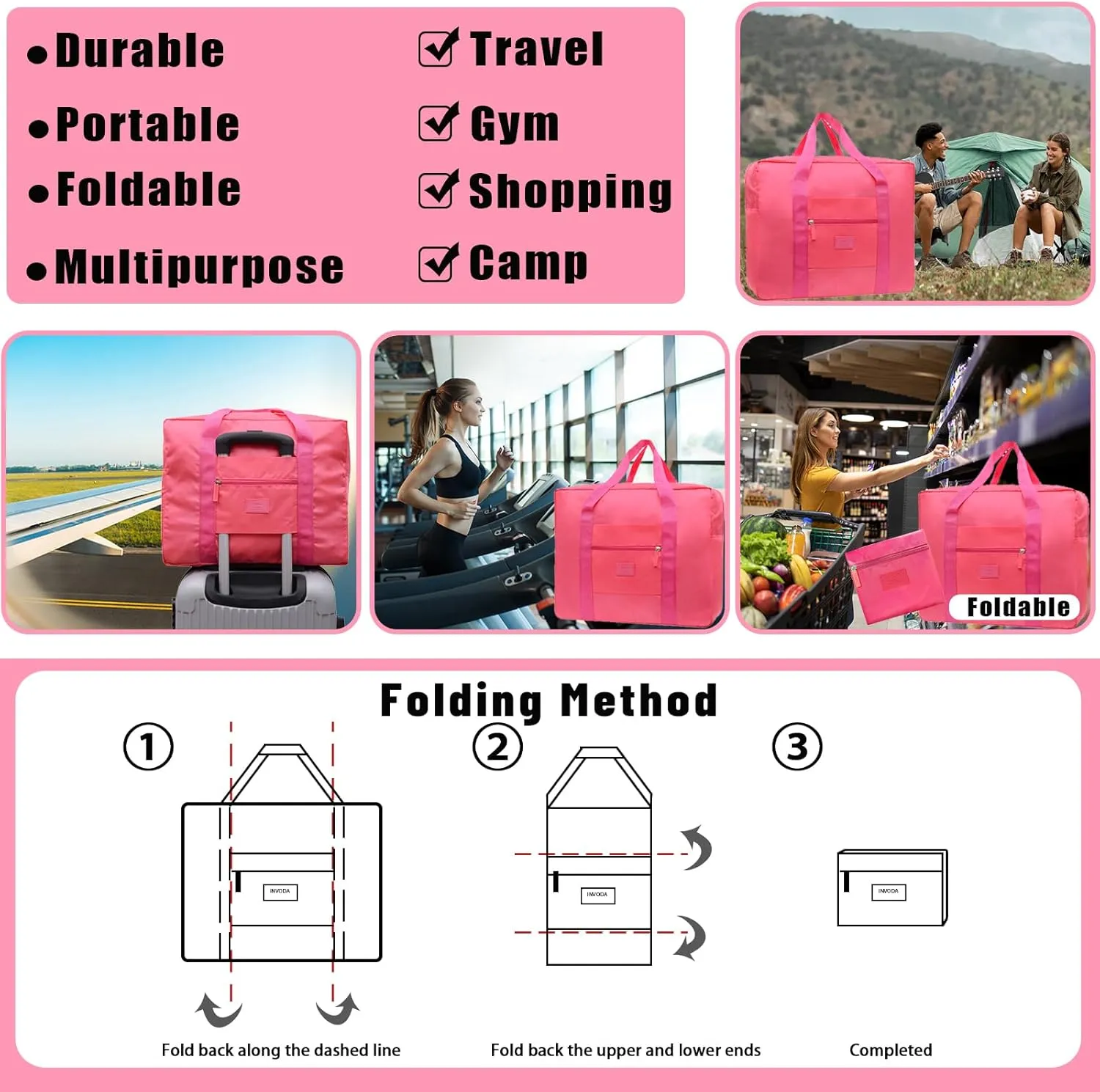 Travel Bag Foldable Luggage Bag for Spirit Airlines Tote Carry on Duffle Bag Sports Gym Water Resistant Personal Item Bag Weekender Overnight Bag (Red)
