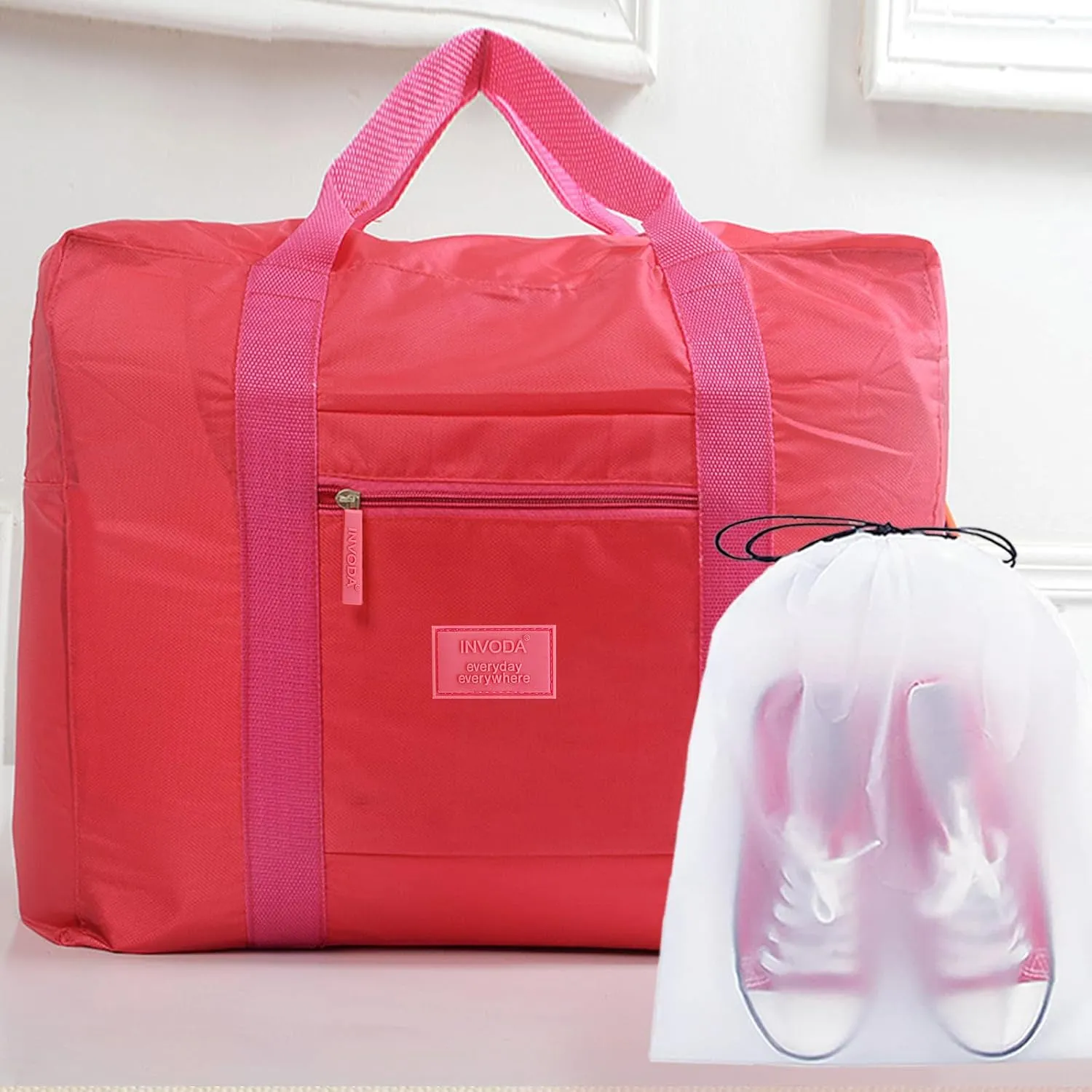 Travel Bag Foldable Luggage Bag for Spirit Airlines Tote Carry on Duffle Bag Sports Gym Water Resistant Personal Item Bag Weekender Overnight Bag (Red)