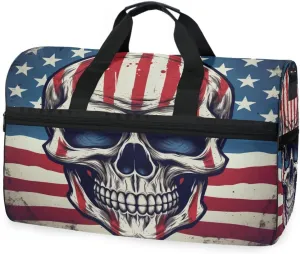 Travel Duffels American Flag Skull Duffle Bag Luggage Sports Gym for Women & Men Travel Duffels American Flag Skull Duffle Bag Luggage Sports Gym for Women & Men