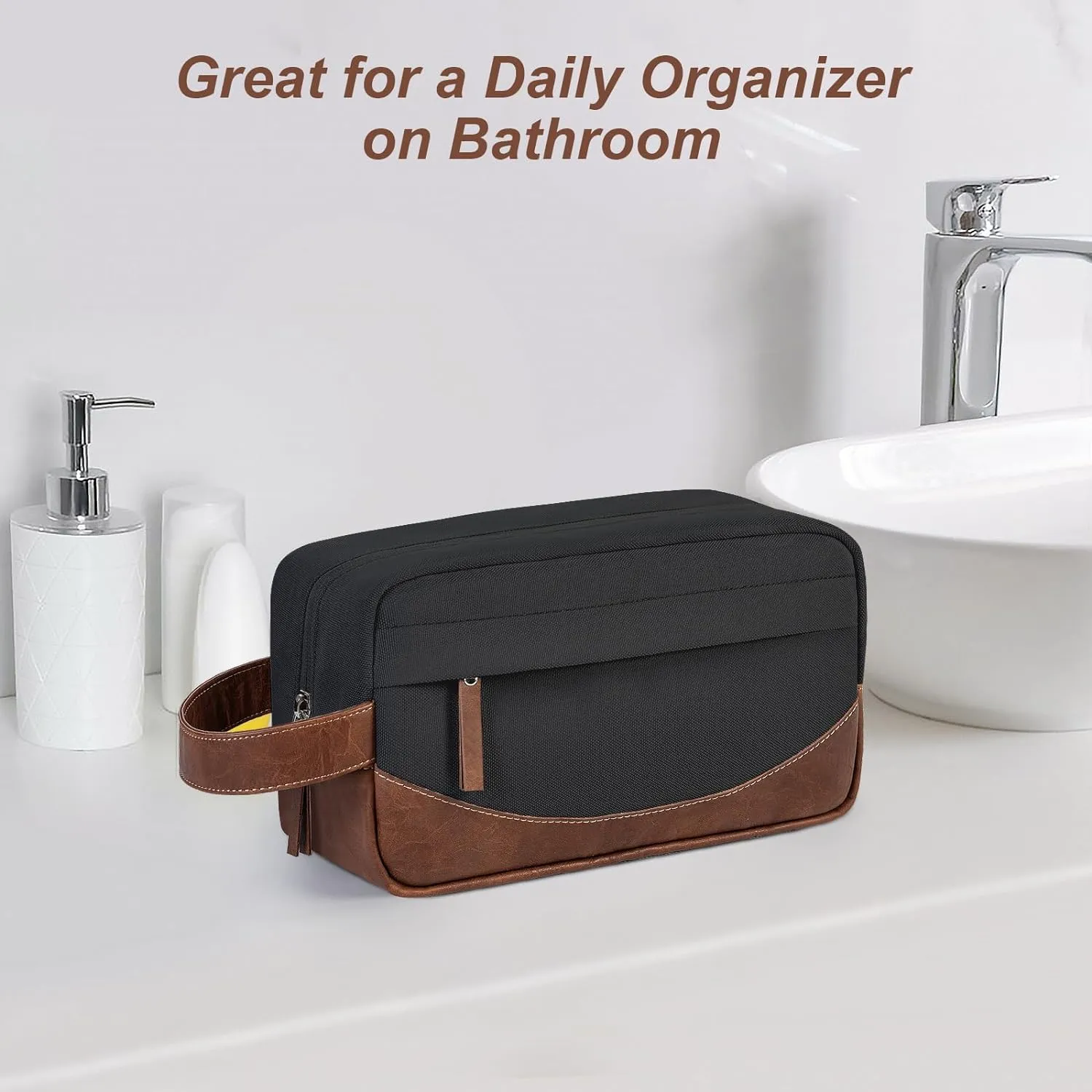 Travel Toiletry Bag for Men, Hanging Toiletry Organizer, Water Resistant Shaving Kit with Large Capacity for Travel Accessories (Black)