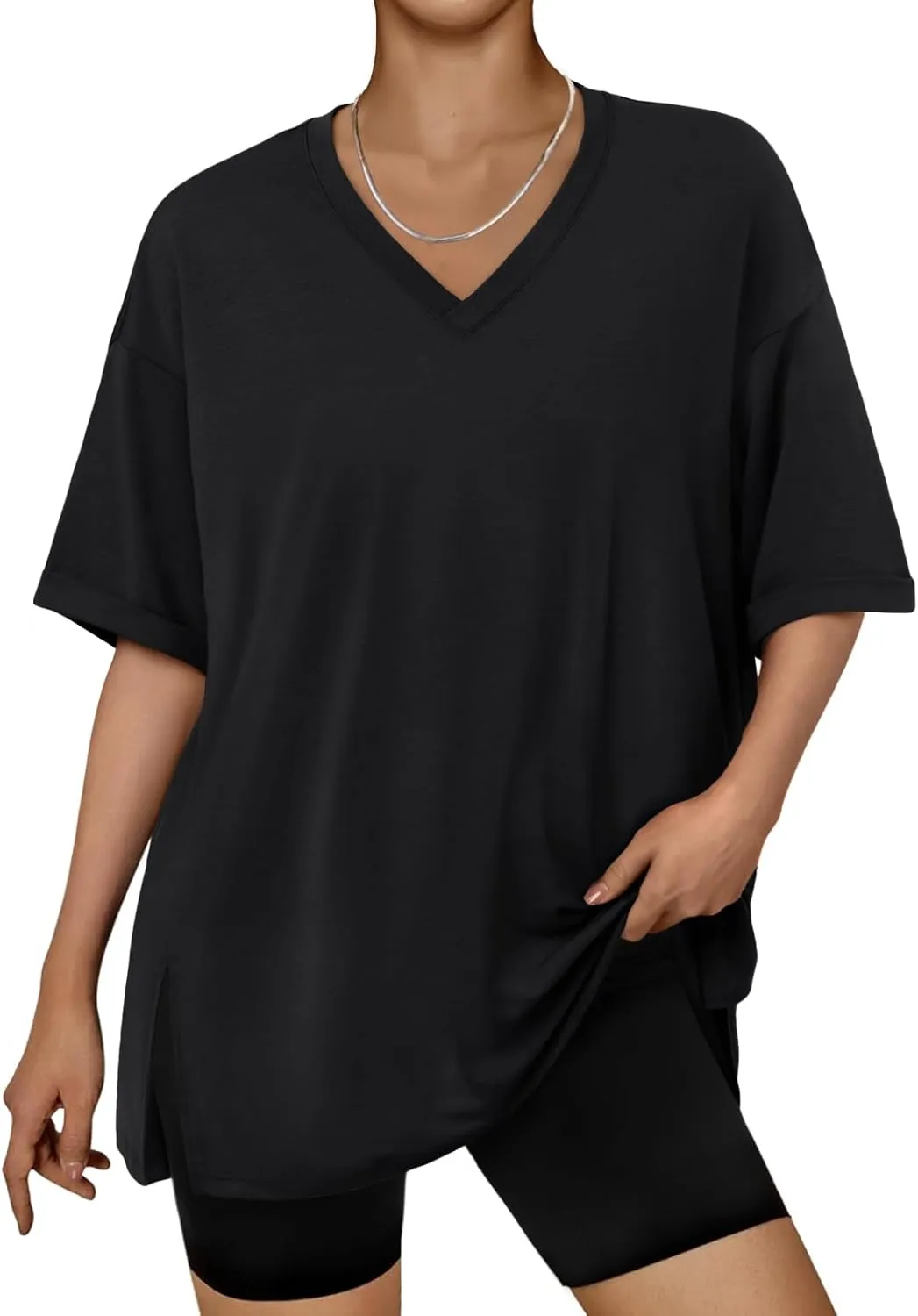 Trendy Queen Oversized Tshirts for Women Workout Plus Size Tops V Neck Short Sleeve Gym Shirts Casual Loose Fit Basic Tees