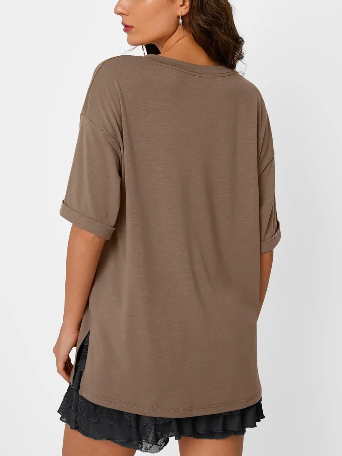 Trendy Queen Oversized Tshirts for Women Workout Plus Size Tops V Neck Short Sleeve Gym Shirts Casual Loose Fit Basic Tees