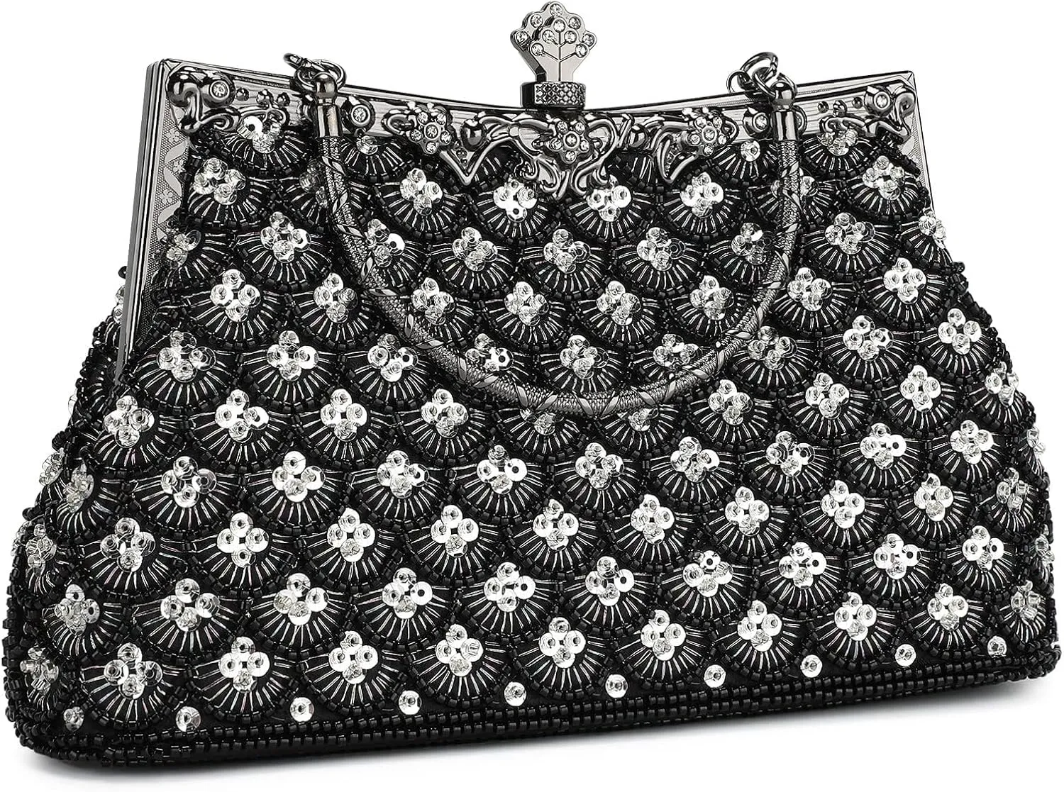 UBORSE Women Vintage Floral Beaded Rhinestone Embroidery Clutch Evening Handbag Wedding Party Purse Vintage Bags