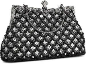 UBORSE Women Vintage Floral Beaded Rhinestone Embroidery Clutch Evening Handbag Wedding Party Purse Vintage Bags