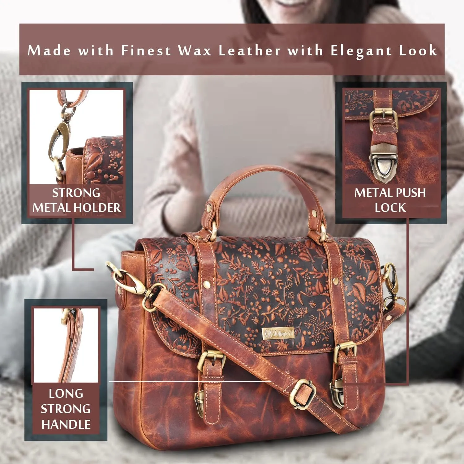 VALENCHI Leather Tote Bag For Women - Leather Handbags For Women - Trendy Ladies Shoulder Bag - Work, Travel