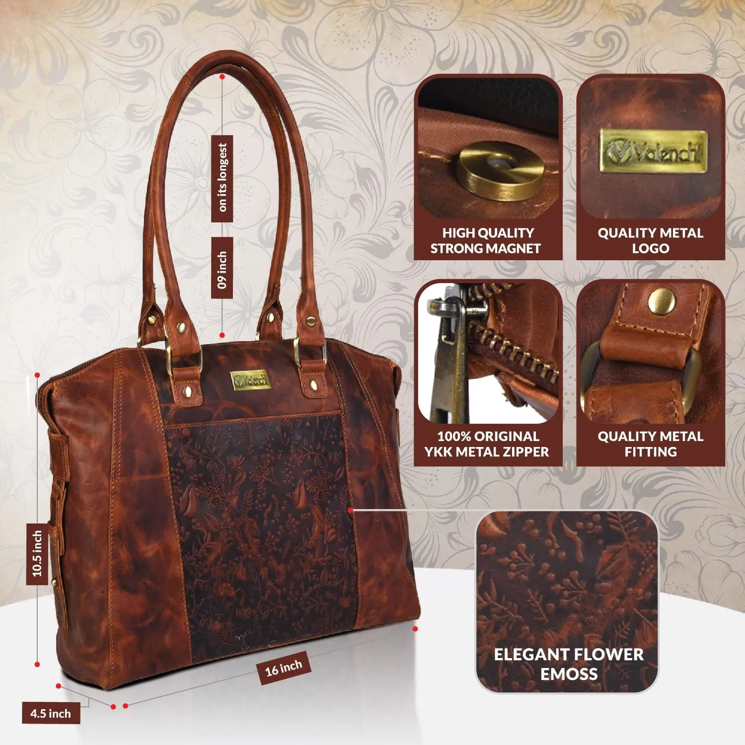 VALENCHI Leather Tote Bag For Women - Leather Handbags For Women - Trendy Ladies Shoulder Bag - Work, Travel