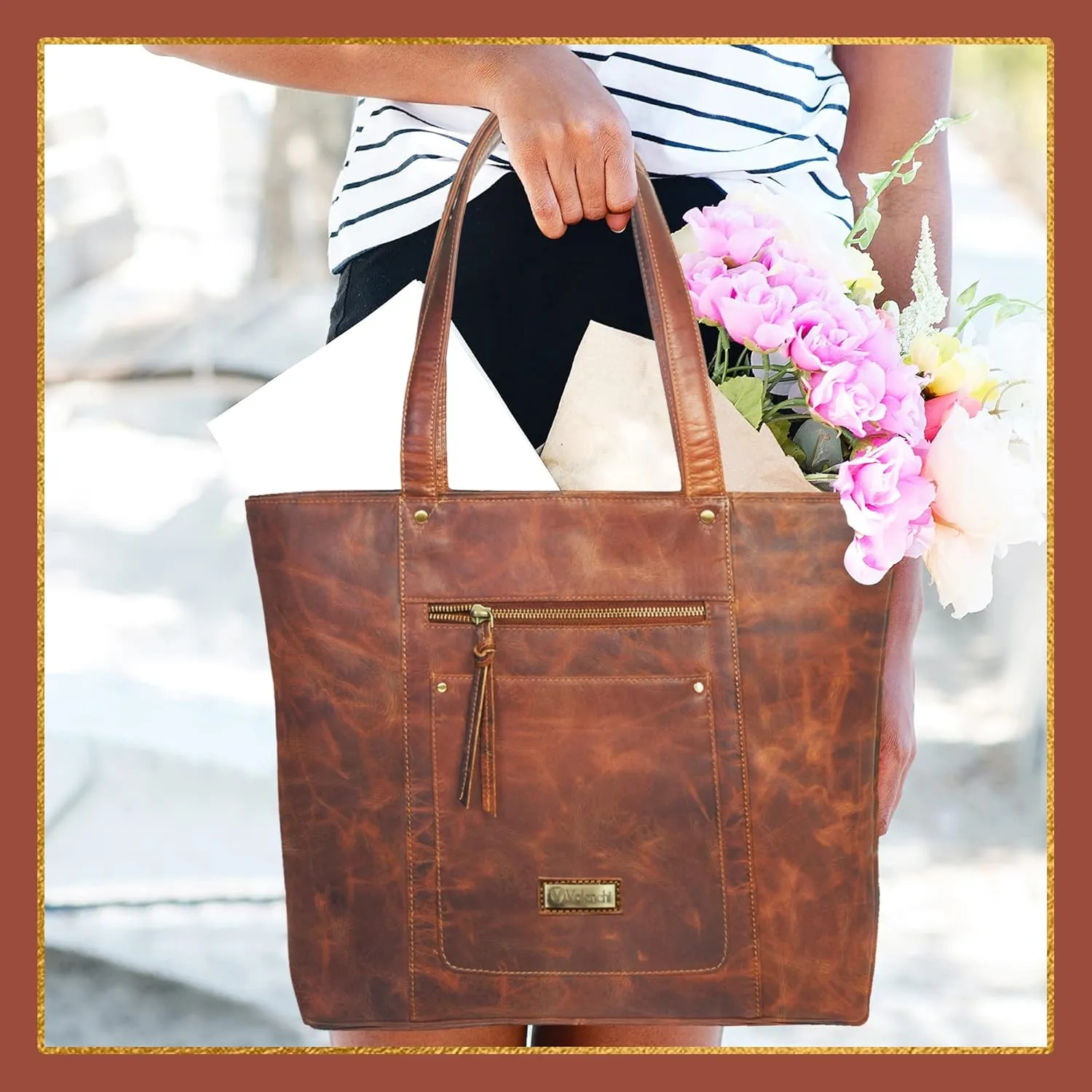 VALENCHI Leather Tote Bag For Women - Leather Handbags For Women - Trendy Ladies Shoulder Bag - Work, Travel