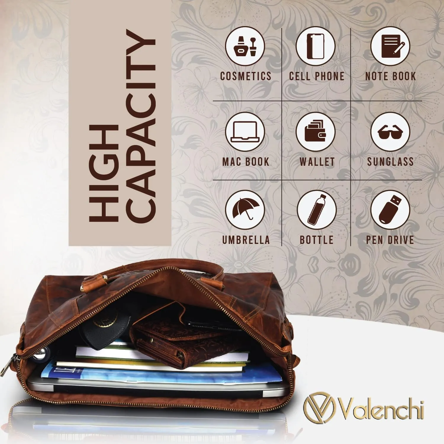 VALENCHI Leather Tote Bag For Women - Leather Handbags For Women - Trendy Ladies Shoulder Bag - Work, Travel