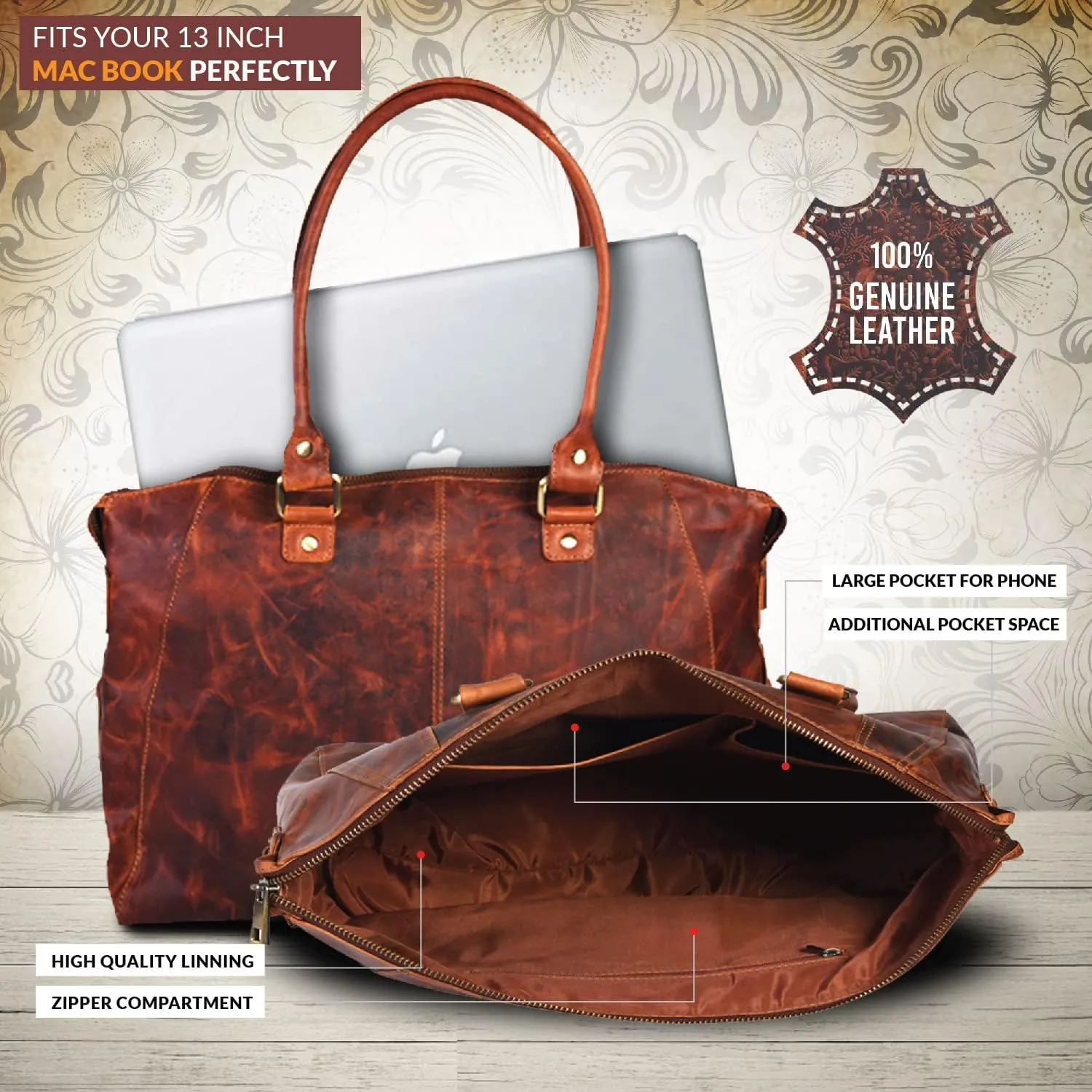 VALENCHI Leather Tote Bag For Women - Leather Handbags For Women - Trendy Ladies Shoulder Bag - Work, Travel
