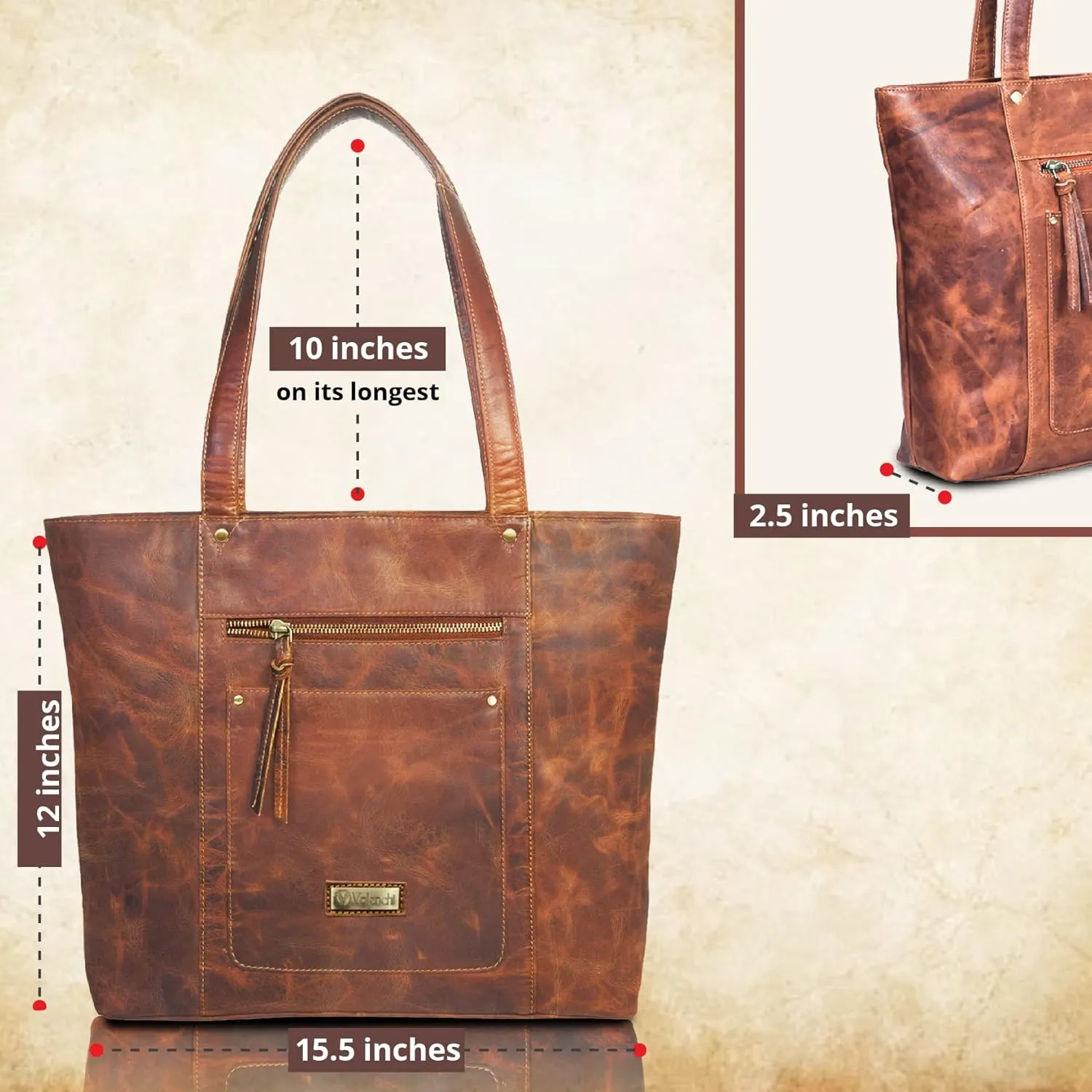 VALENCHI Leather Tote Bag For Women - Leather Handbags For Women - Trendy Ladies Shoulder Bag - Work, Travel