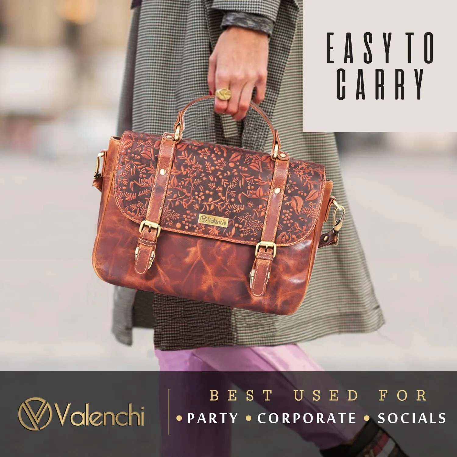 VALENCHI Leather Tote Bag For Women - Leather Handbags For Women - Trendy Ladies Shoulder Bag - Work, Travel