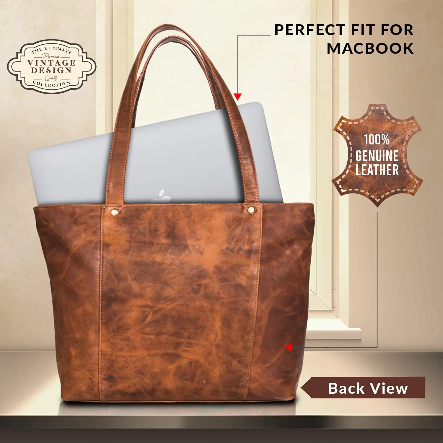 VALENCHI Leather Tote Bag For Women - Leather Handbags For Women - Trendy Ladies Shoulder Bag - Work, Travel