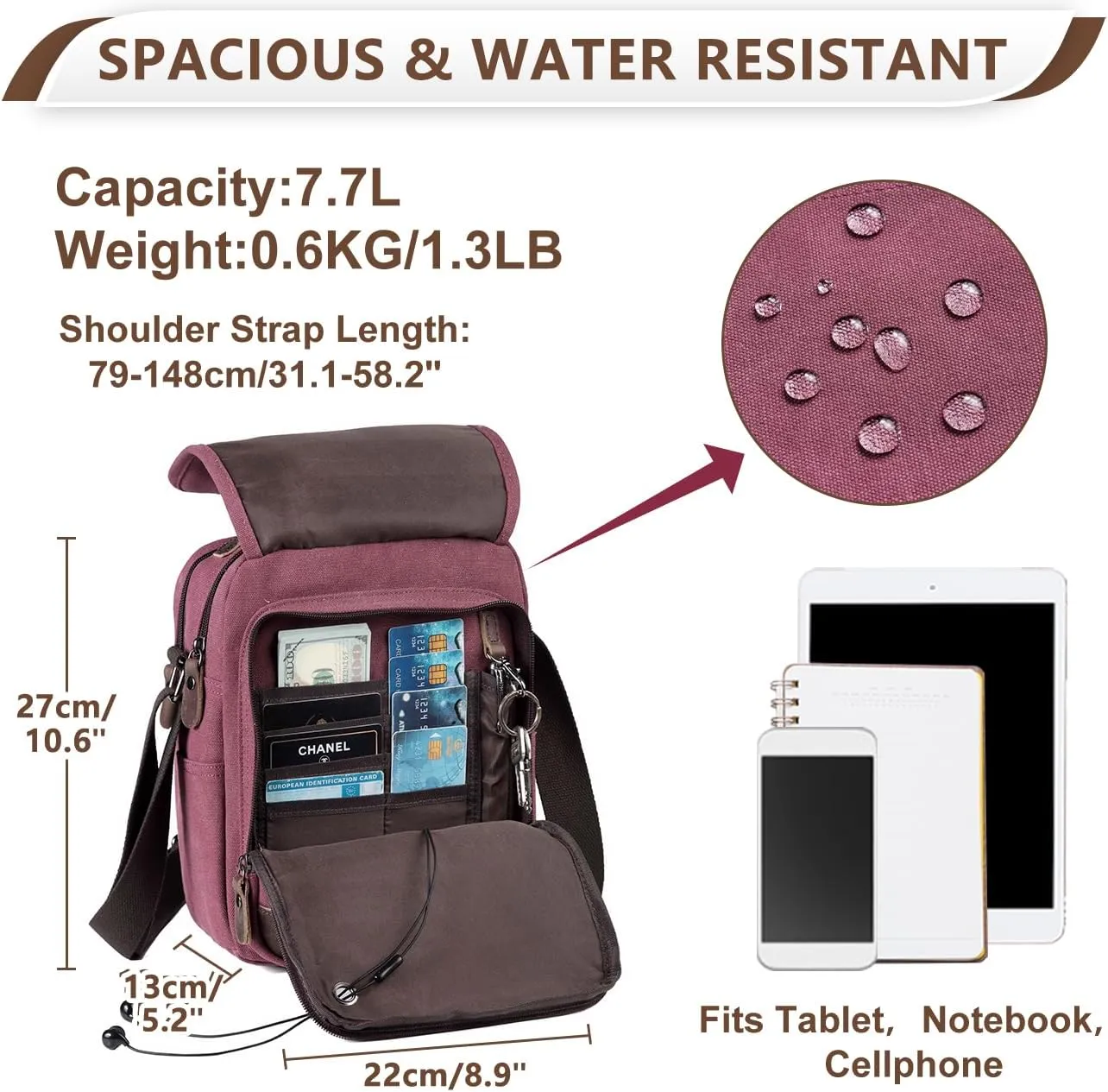 VASCHY Messenger Bag Small, Canvas Water Resistant Crossbody Shoulder Bag Purse for Men and Women