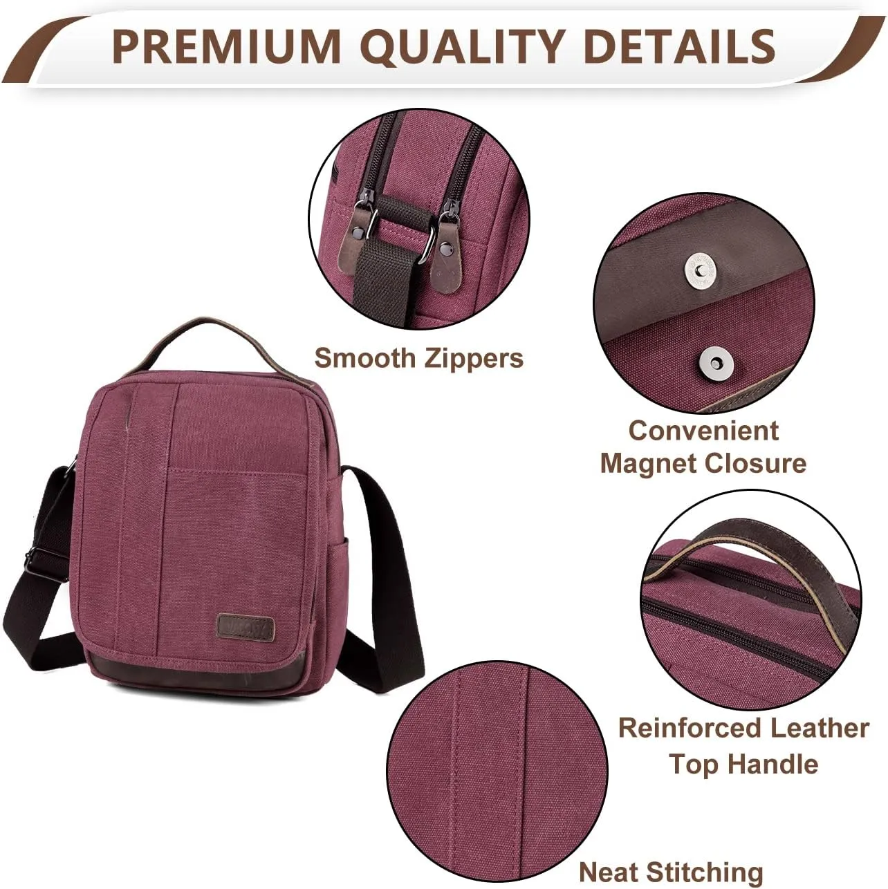 VASCHY Messenger Bag Small, Canvas Water Resistant Crossbody Shoulder Bag Purse for Men and Women