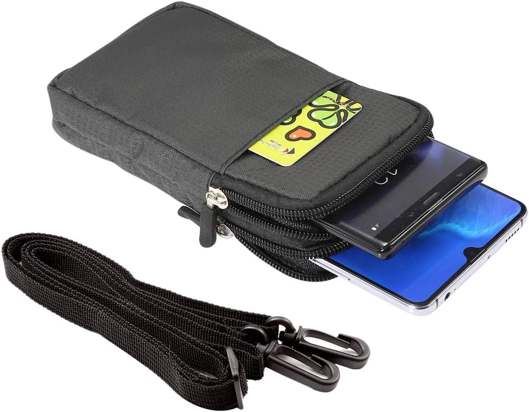 Vertical Phone Belt Purse, Cell Phone Shoulder Bag Mens, 6.9 Inch Mobile Phone Holster Waterproof Cellphone Pouch Neck Wallet Mini Crossbody Bag Outdoor Passport Packet with Carabiner and Belt Loop