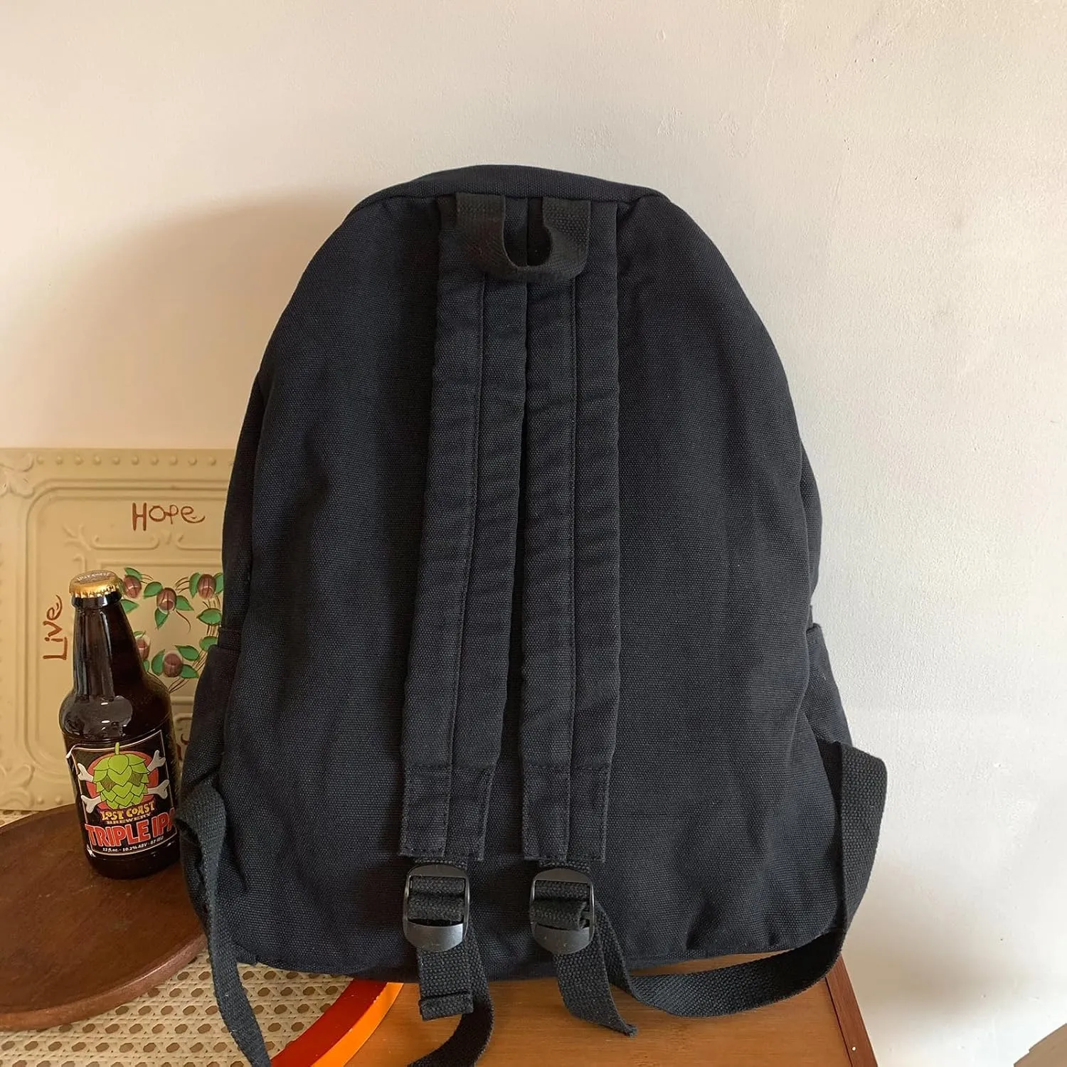 Vintage Canvas Backpack for Women Grunge Hippie Cute Boho School Backpack Casual Y2K Aesthetic Backpack (Black)