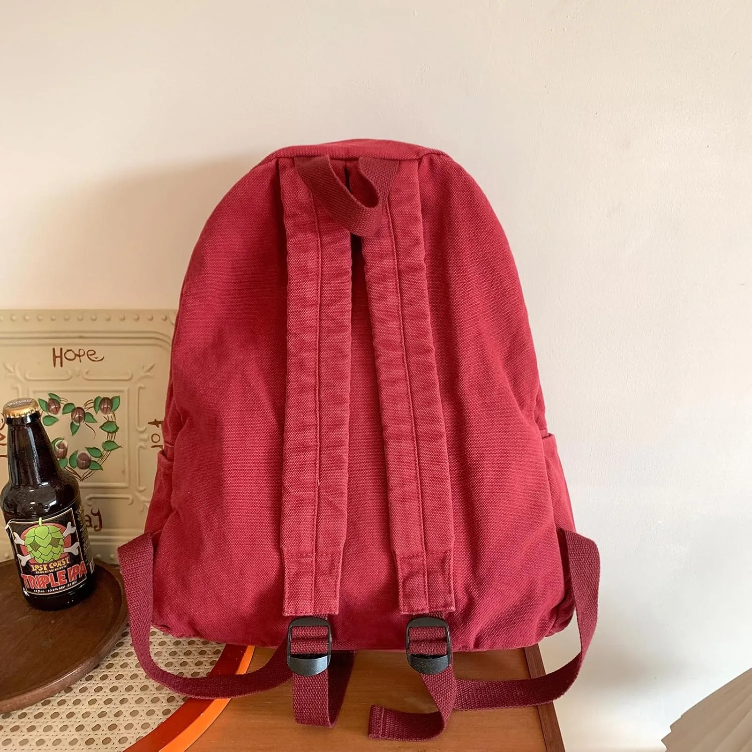 Vintage Canvas Backpack for Women Grunge Hippie Cute Boho School Backpack Casual Y2K Aesthetic Backpack (Red)