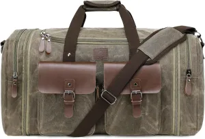 Waxed Canvas Duffle Bag for Men 60L Travel Duffel Bags Expandable Genuine Leather Duffel Overnight Weekender Carry On Bag Two Zipper Pockets Travel Bag (Vintage Grey, X Large-60L) Waxed Canvas Duffle Bag for Men 60L Travel Duffel Bags Expandable Genuine Leather Duffel Overnight Weekender Carry On Bag Two Zipper Pockets Travel Bag (Vintage Grey, X Large-60L)