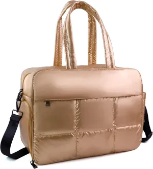 Weekender Fluffy Bag Quilted Nylon Puffer Tote Bag Personal Item Bag for Airlines Overnight Bag Gym Bag
