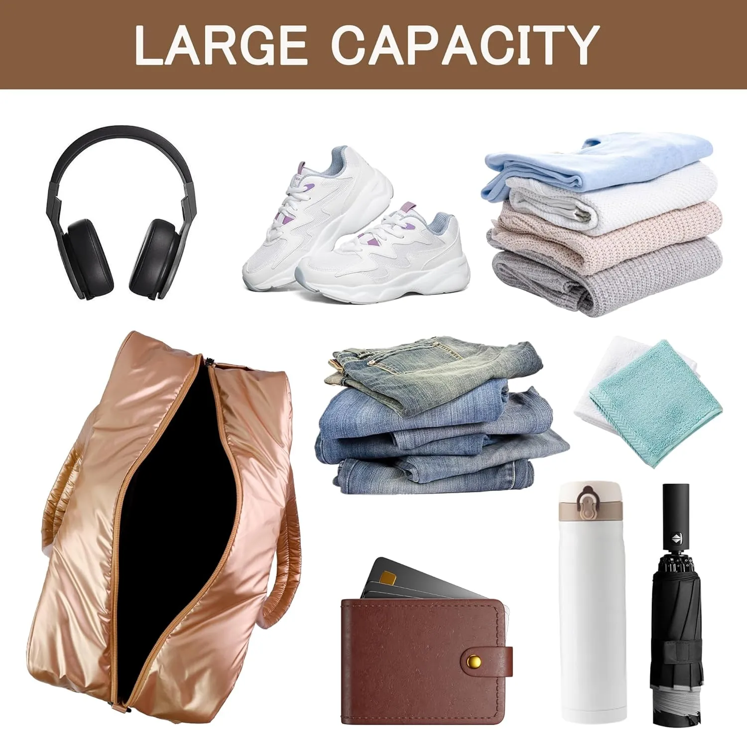 Weekender Fluffy Bag Quilted Nylon Puffer Tote Bag Personal Item Bag for Airlines Overnight Bag Gym Bag