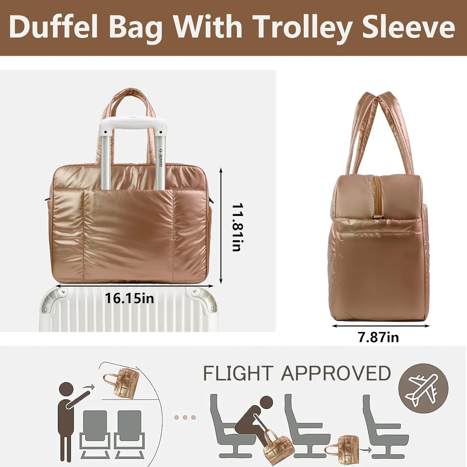Weekender Fluffy Bag Quilted Nylon Puffer Tote Bag Personal Item Bag for Airlines Overnight Bag Gym Bag
