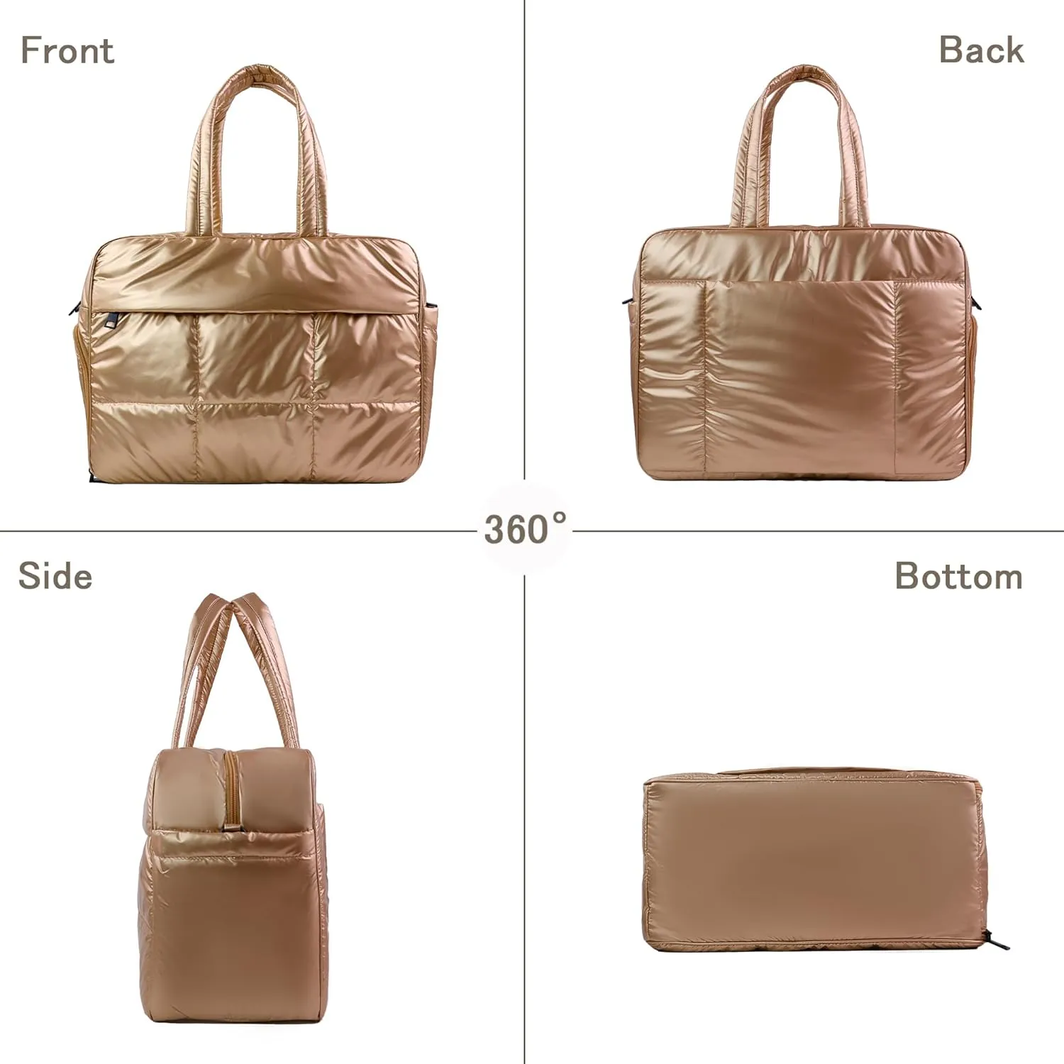 Weekender Fluffy Bag Quilted Nylon Puffer Tote Bag Personal Item Bag for Airlines Overnight Bag Gym Bag