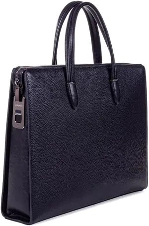 Welaso Fingerprint Lock Leather Business Briefcase,14" inches Laptop Compartment Waterproof Anti-theft Business Bag for Man Woman,Black