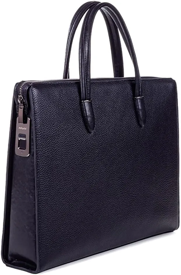 Welaso Fingerprint Lock Leather Business Briefcase,14" inches Laptop Compartment Waterproof Anti-theft Business Bag for Man Woman,Black