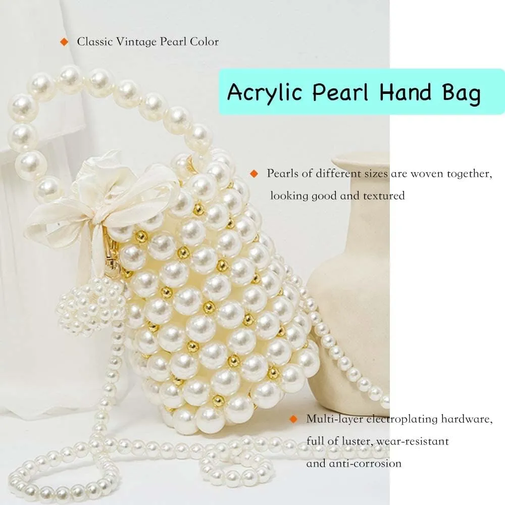 white pearl Women Beaded crossbody purse Evening Bucket Handmade Bags with DustBag for Wedding Party banquet