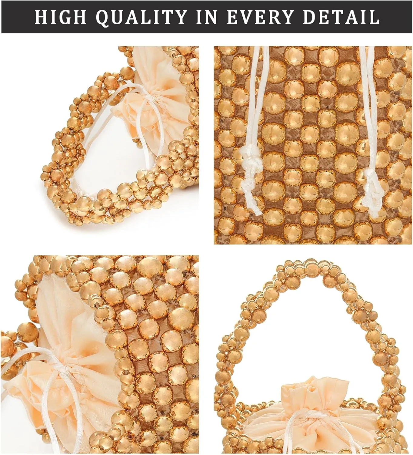 white pearl Women Beaded crossbody purse Evening Bucket Handmade Bags with DustBag for Wedding Party banquet