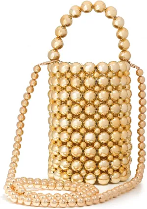 white pearl Women Beaded crossbody purse Evening Bucket Handmade Bags with DustBag for Wedding Party banquet