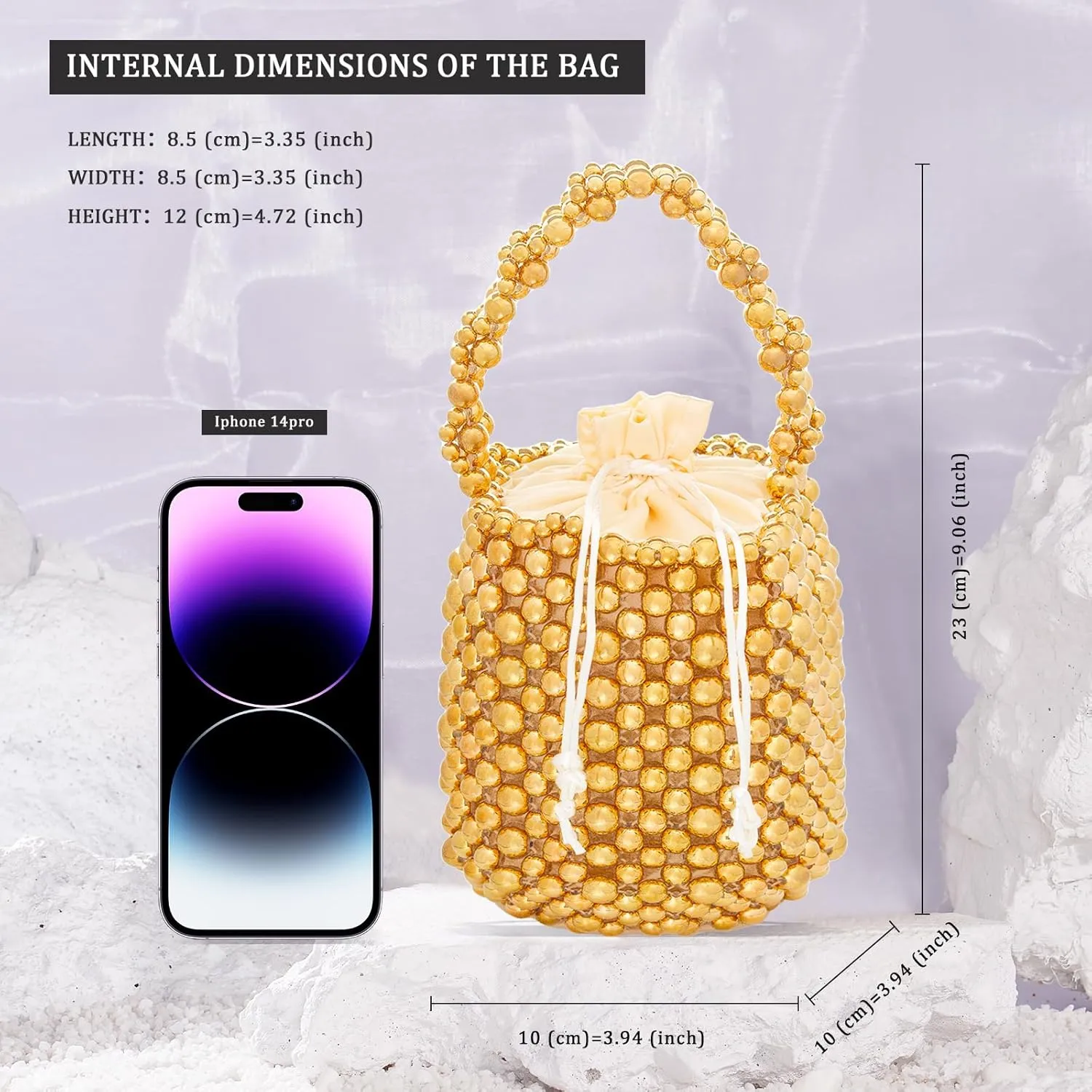 white pearl Women Beaded crossbody purse Evening Bucket Handmade Bags with DustBag for Wedding Party banquet