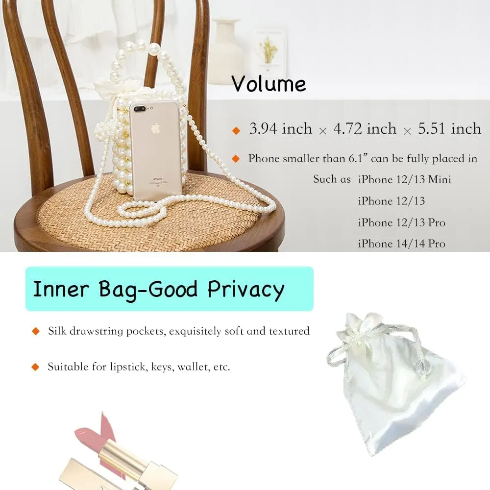 white pearl Women Beaded crossbody purse Evening Bucket Handmade Bags with DustBag for Wedding Party banquet