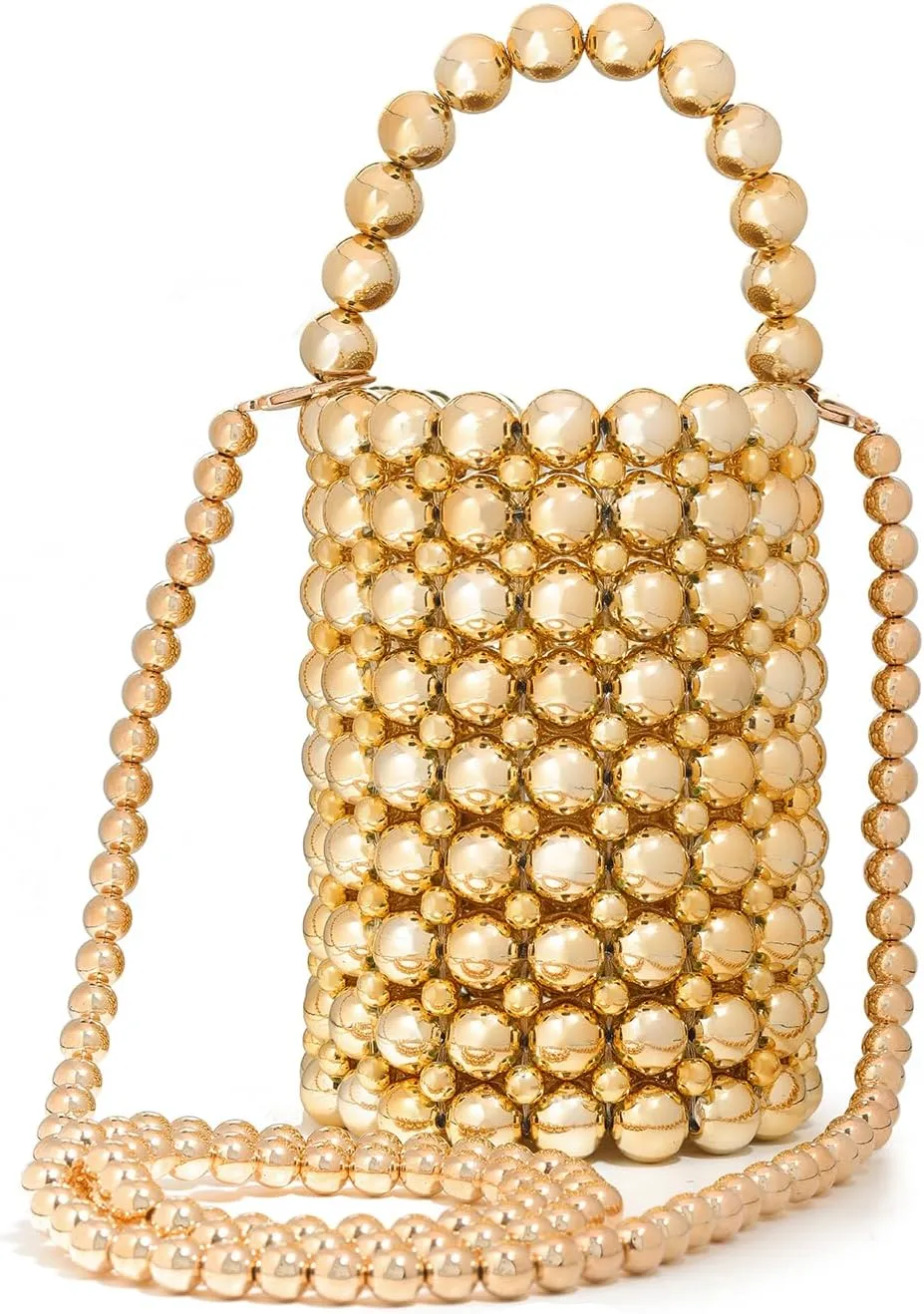 white pearl Women Beaded crossbody purse Evening Bucket Handmade Bags with DustBag for Wedding Party banquet