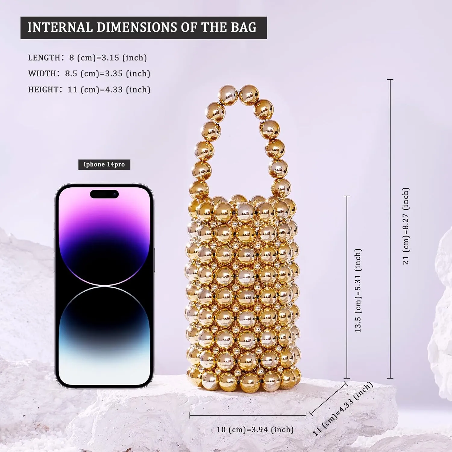 white pearl Women Beaded crossbody purse Evening Bucket Handmade Bags with DustBag for Wedding Party banquet