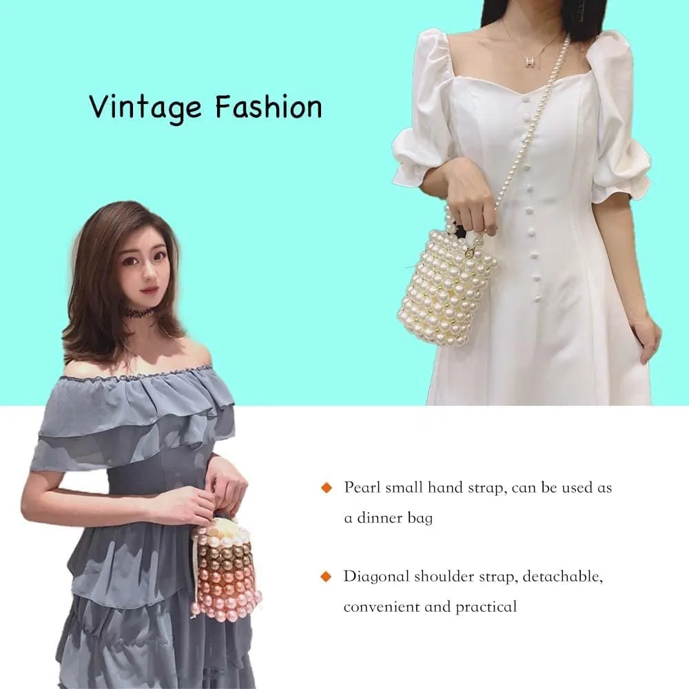 white pearl Women Beaded crossbody purse Evening Bucket Handmade Bags with DustBag for Wedding Party banquet