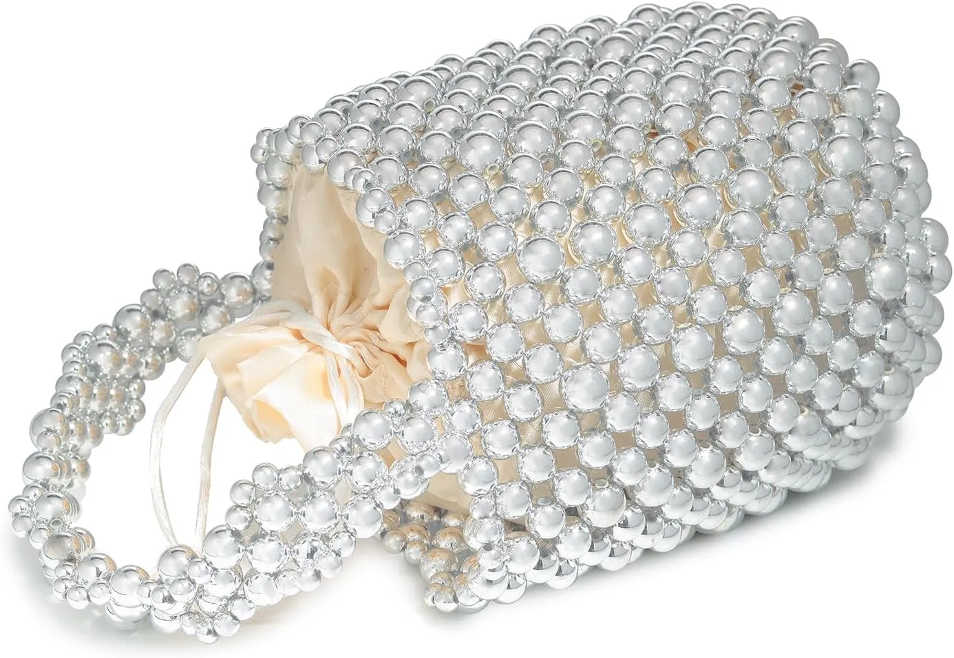 white pearl Women Beaded crossbody purse Evening Bucket Handmade Bags with DustBag for Wedding Party banquet