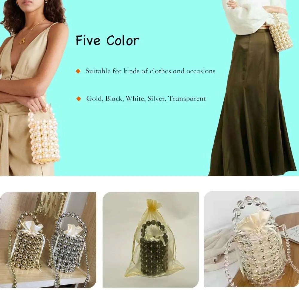 white pearl Women Beaded crossbody purse Evening Bucket Handmade Bags with DustBag for Wedding Party banquet