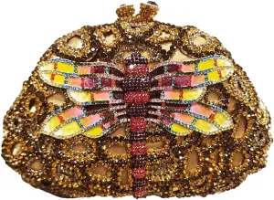 Women Cute Dragonfly Evening Clutch Purse Sparkly Rhinestone Crystal Handbag for Banquet Wedding Party Prom