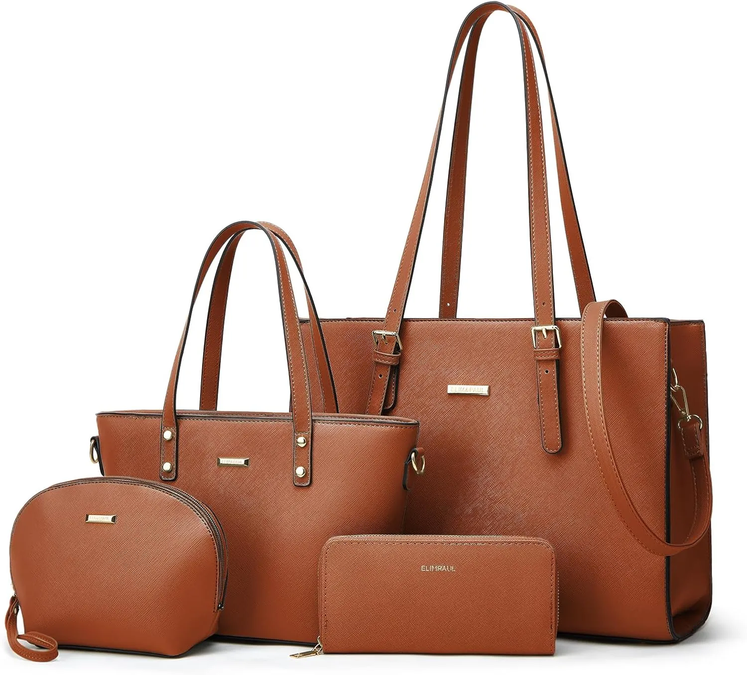 Women Fashion Synthetic Leather Handbags Tote Bag Shoulder Bag Top Handle Satchel Purse Set 4pcs