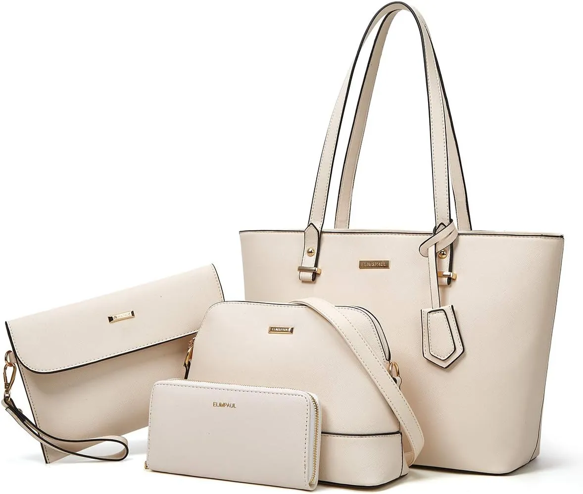 Women Fashion Synthetic Leather Handbags Tote Bag Shoulder Bag Top Handle Satchel Purse Set 4pcs