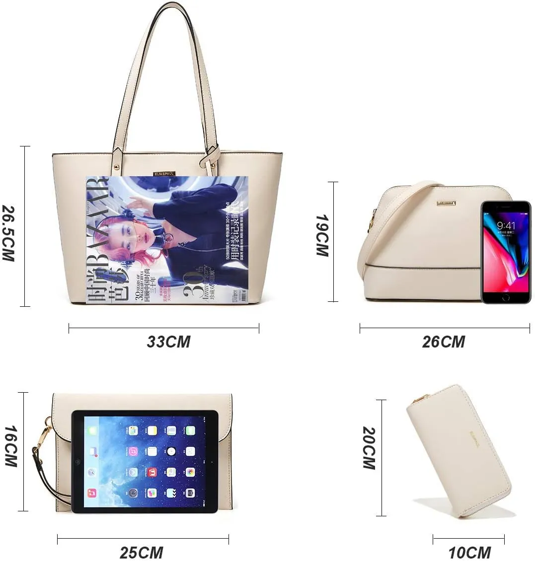 Women Fashion Synthetic Leather Handbags Tote Bag Shoulder Bag Top Handle Satchel Purse Set 4pcs