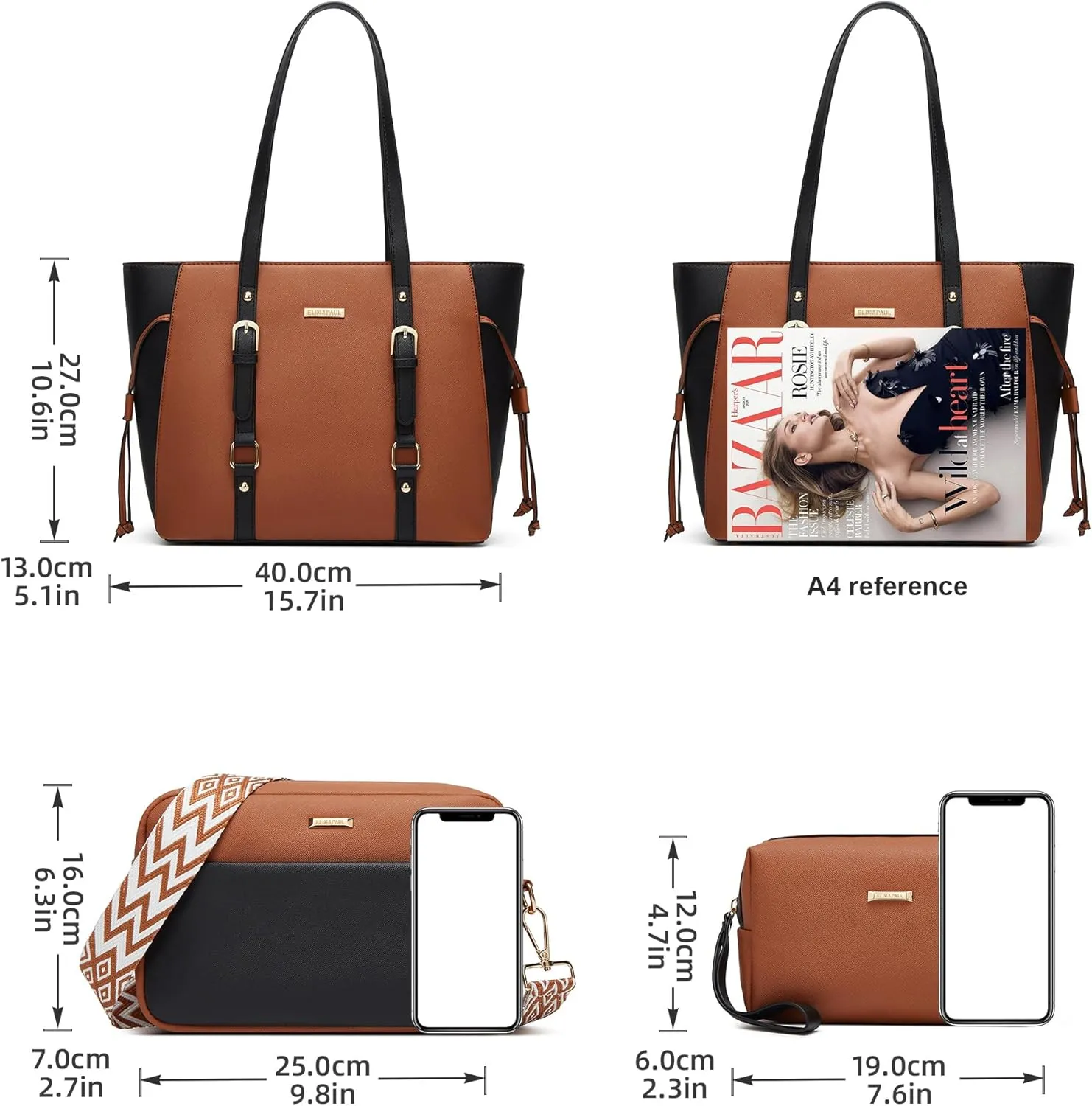 Women Fashion Synthetic Leather Handbags Tote Bag Shoulder Bag Top Handle Satchel Purse Set 4pcs