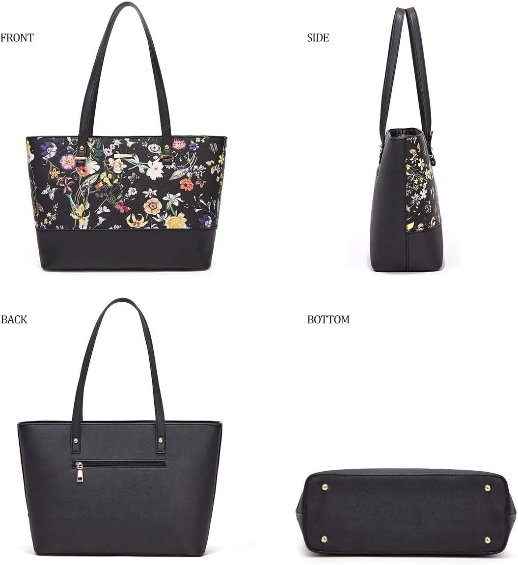 Women Fashion Synthetic Leather Handbags Tote Bag Shoulder Bag Top Handle Satchel Purse Set 4pcs