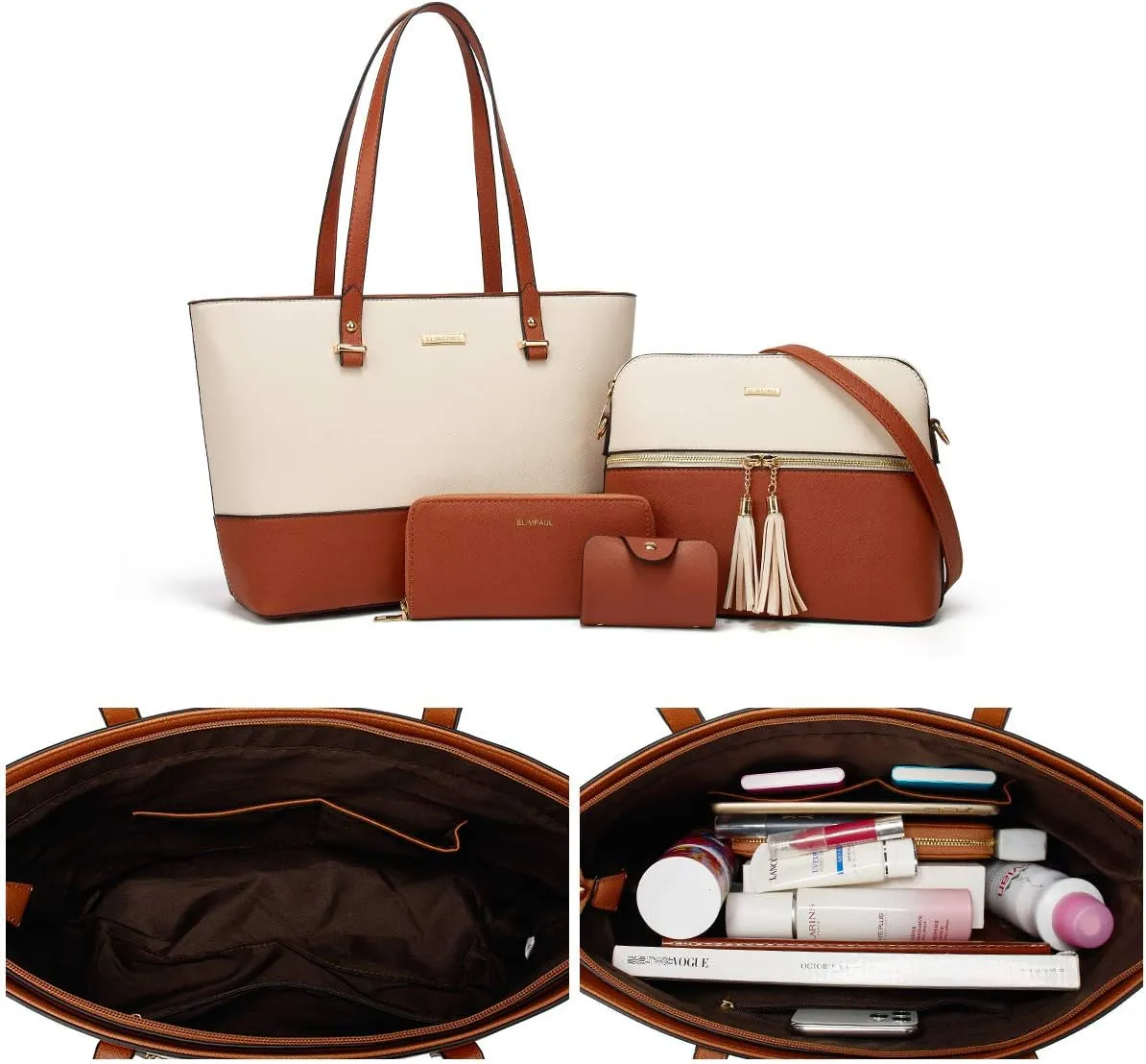 Women Fashion Synthetic Leather Handbags Tote Bag Shoulder Bag Top Handle Satchel Purse Set 4pcs