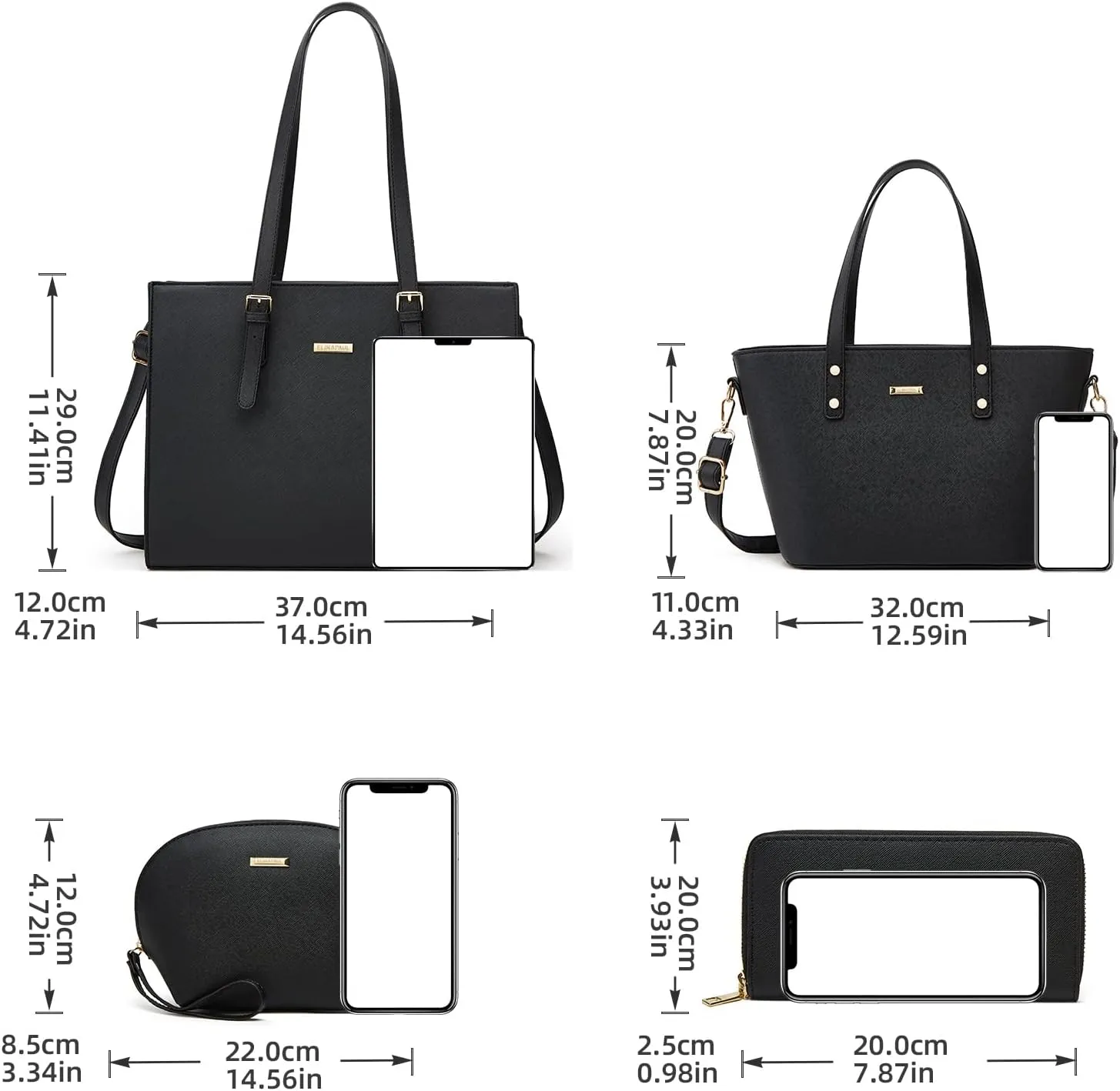 Women Fashion Synthetic Leather Handbags Tote Bag Shoulder Bag Top Handle Satchel Purse Set 4pcs