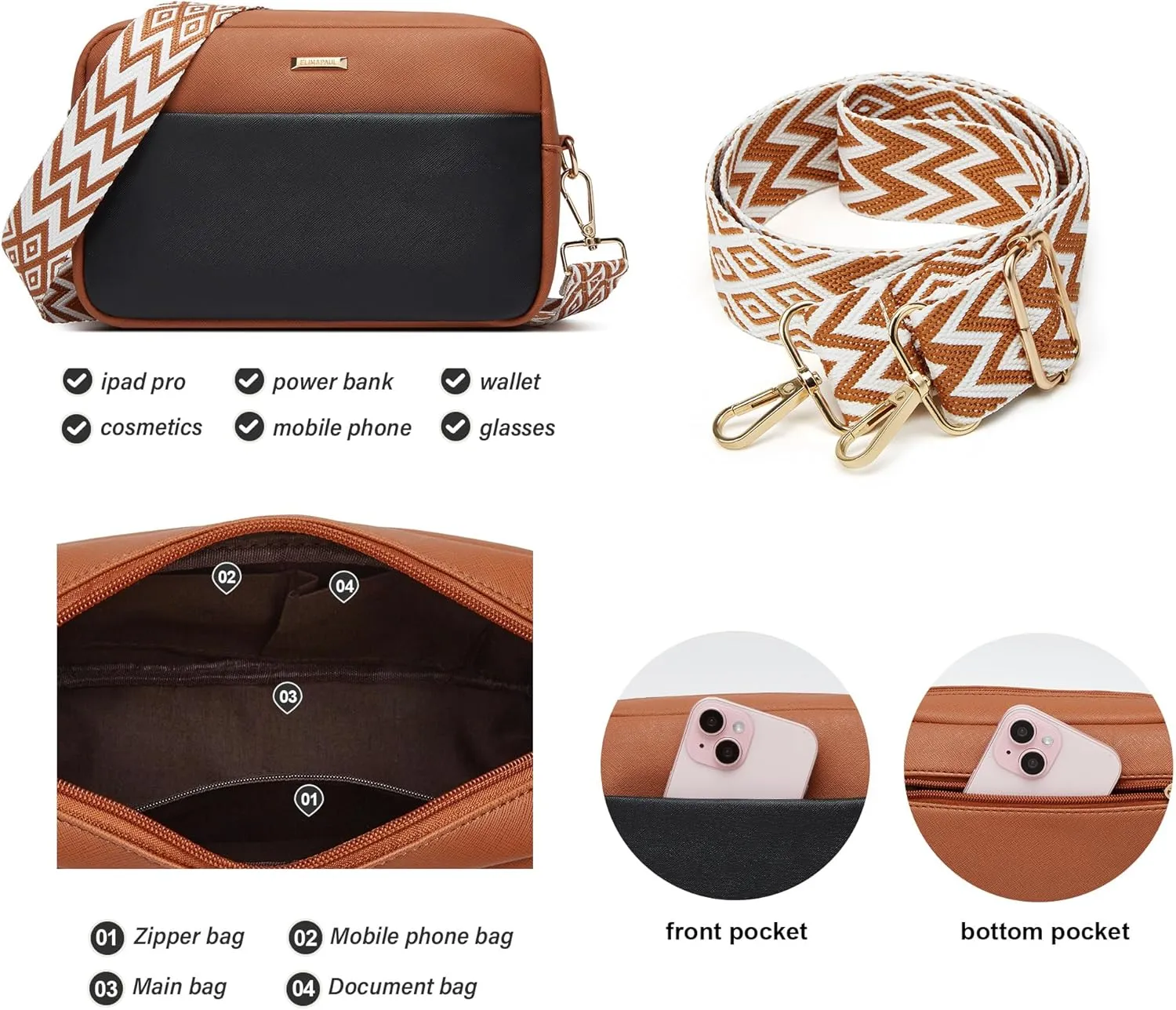 Women Fashion Synthetic Leather Handbags Tote Bag Shoulder Bag Top Handle Satchel Purse Set 4pcs