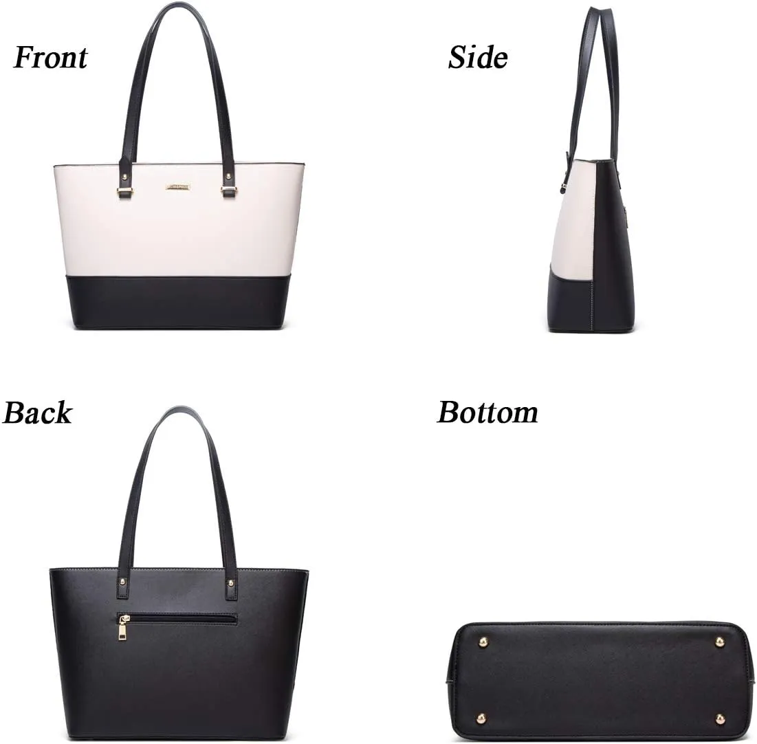 Women Fashion Synthetic Leather Handbags Tote Bag Shoulder Bag Top Handle Satchel Purse Set 4pcs
