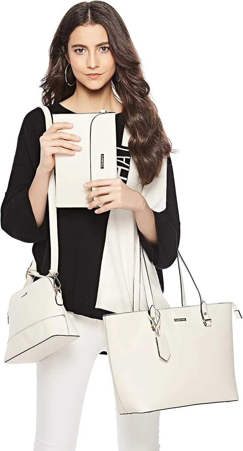 Women Fashion Synthetic Leather Handbags Tote Bag Shoulder Bag Top Handle Satchel Purse Set 4pcs